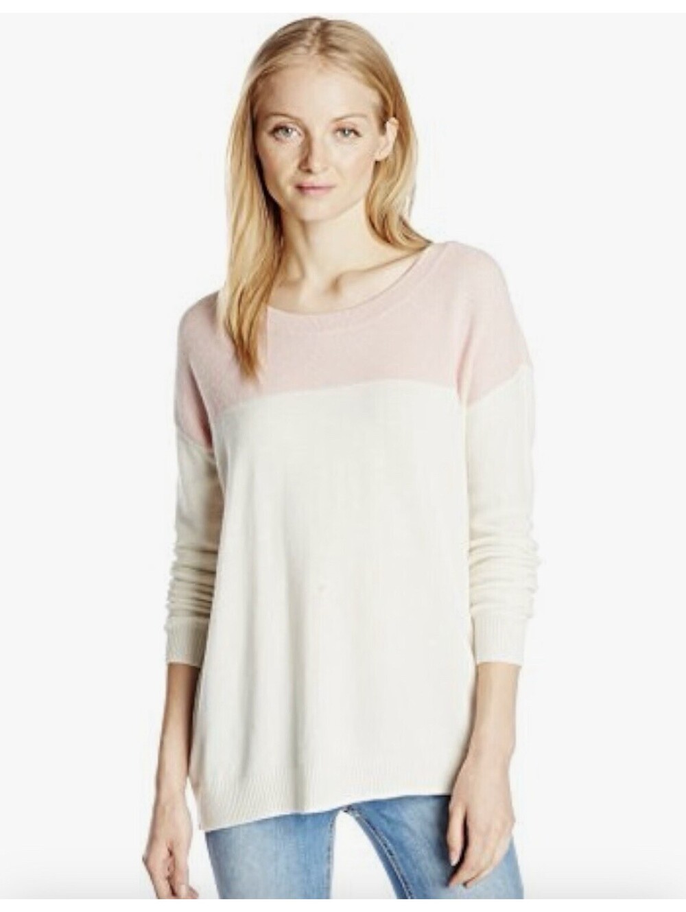 JOIE Camila Colorblock Cashmere Blend Sweater in Porcelain/Picasso Pink-Large
